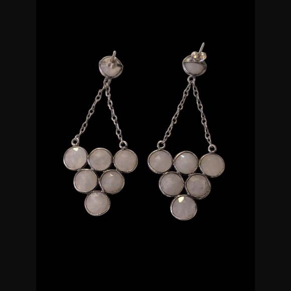 925 Sterling Silver Moonstone Triangle Drop Dangle 2.5" Long Stud Earrings - Picture 1 of 13